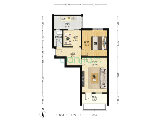 市府西一街 1室2厅1卫 53平方