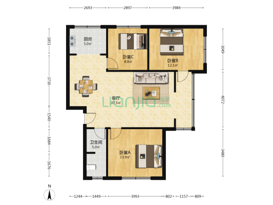 永乐巷14号 3室1厅1卫 102平方