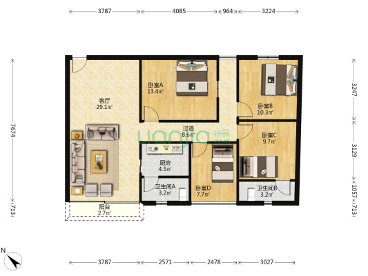 兆业楼 4室1厅2卫 115平方