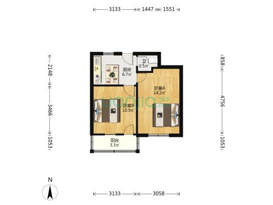 勤学路 2室0厅1卫 45平方