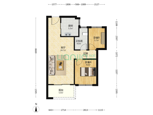 万科·东潮之滨 2室1厅1卫 77平方