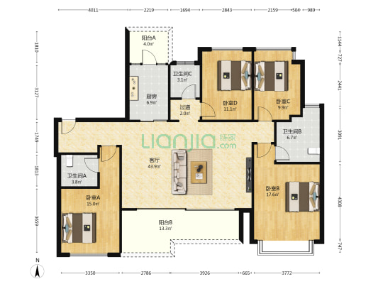 麓鸣九天麓鸣苑 4室1厅3卫 170平方