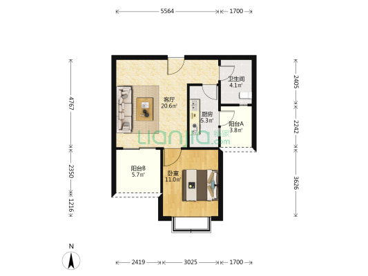 红豆家园 1室1厅1卫 66平方