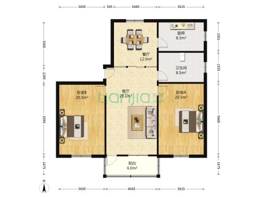 福汇二村 2室2厅1卫 117平方