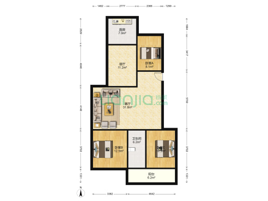 浦建村 3室2厅1卫 110平方