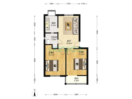 马房山教师小区 2室1厅1卫 66平方