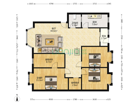 民福苑 3室1厅1卫 125平方