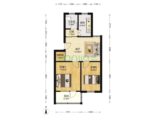 长冲南化 2室1厅1卫 63平方