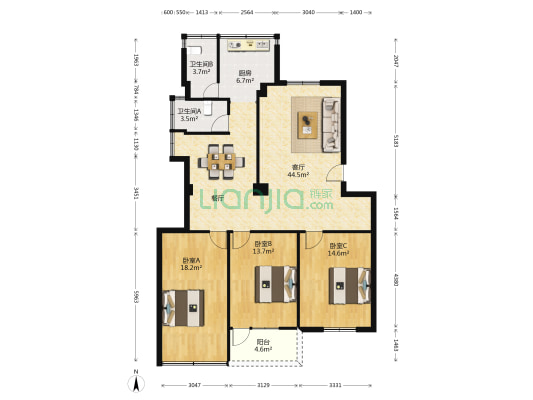 福屿小区二区13-18座 3室1厅2卫 126平方