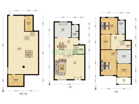杨江一品臻园 2室2厅3卫 205平方