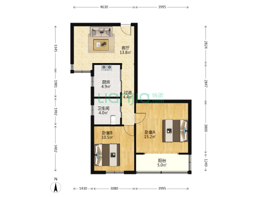 松花公寓 2室1厅1卫 81平方