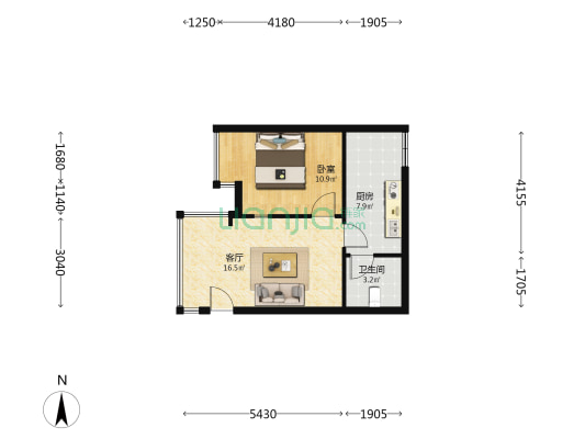 九里香堤 1室1厅1卫 45平方