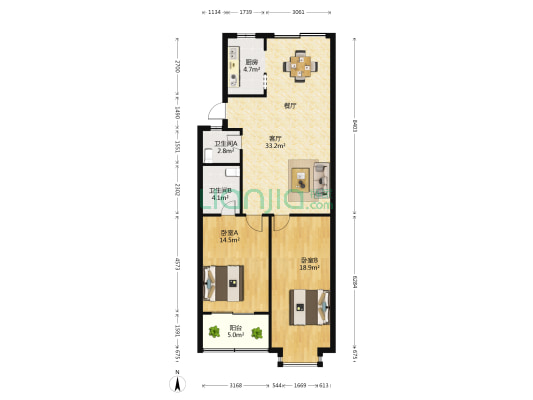 武汉信息港 2室1厅2卫 103平方