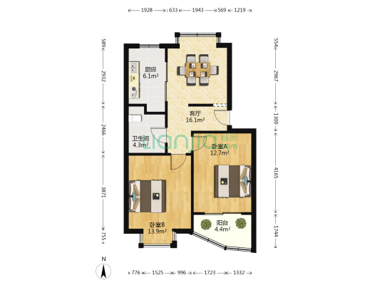 泾水公寓北区 2室1厅1卫 65平方
