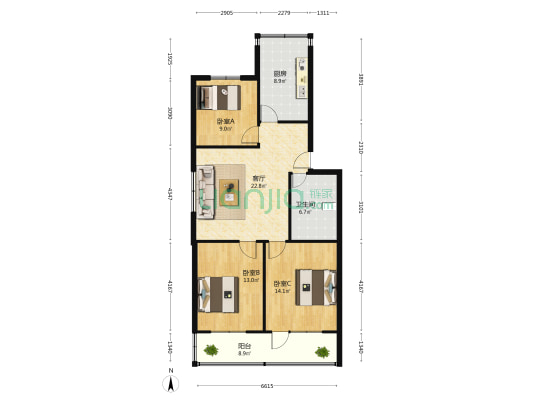 电厂街商务局院 3室1厅1卫 95平方