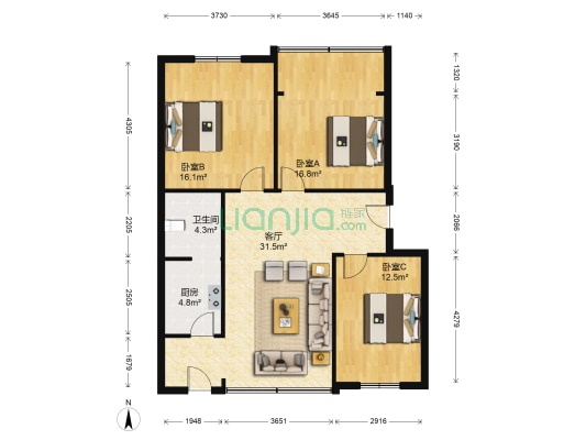 金通大院 3室1厅1卫 104平方