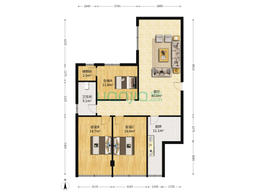 银海花园北区 3室1厅1卫 131平方