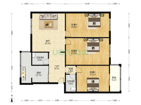 宝光大道中段574号 3室1厅2卫 139平方