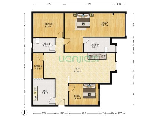 缙能花园 2室1厅2卫 153平方