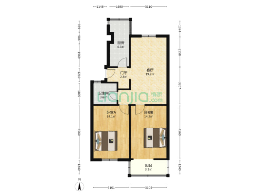 滏园新村4号院 2室1厅1卫 78平方