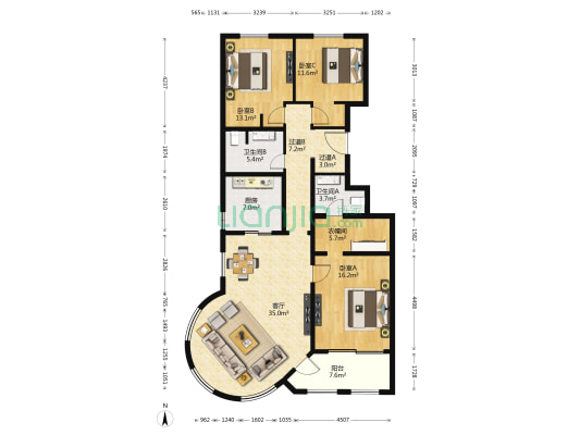 恒盛欧洲公馆 3室1厅2卫 153平方