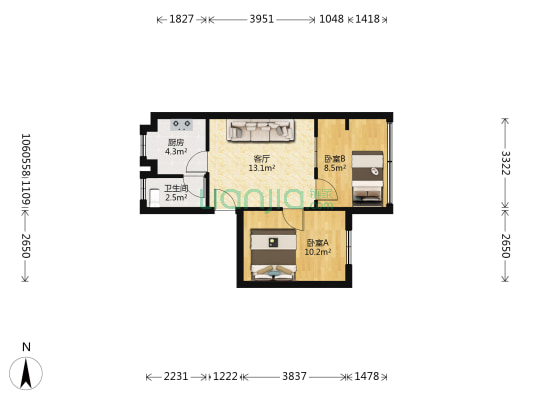 三桥轮胎厂宿舍 2室1厅1卫 40平方