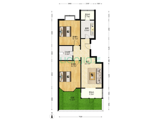 立达博雅苑 2室1厅1卫 89平方