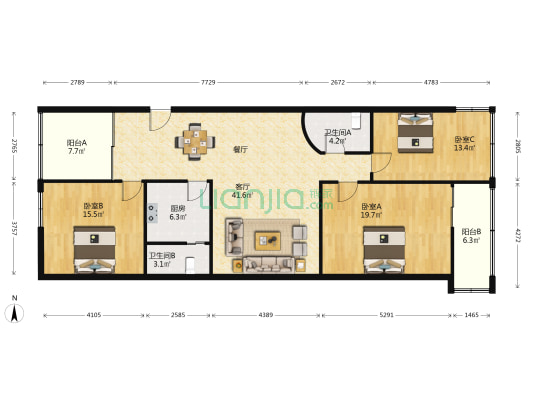 博爱路86号 3室1厅2卫 129平方