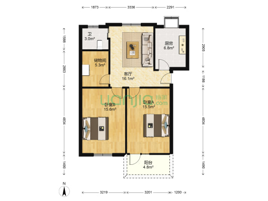 吴家山三民小区 2室1厅1卫 80平方