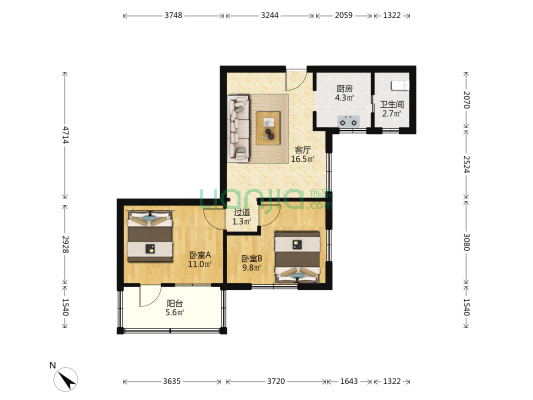 顺景楼(荔湾区) 2室1厅1卫 75平方