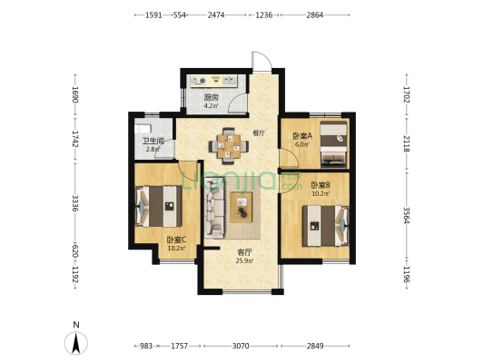 世茂五四理想城 3室1厅1卫 79平方