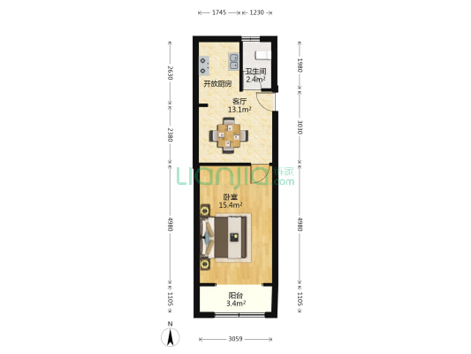 红庙西里 1室1厅1卫 44平方