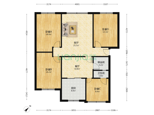 邮政局家属院(温江) 4室2厅2卫 119平方