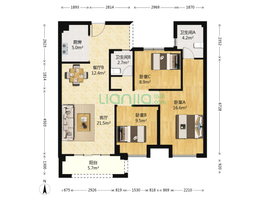泰禾金尊府 3室2厅2卫 96平方