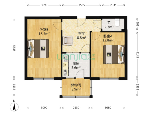 建行小区 2室1厅1卫 63平方