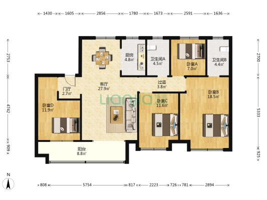 锦悦府 4室1厅2卫 143平方