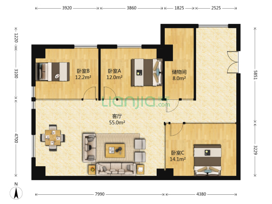 高新大厦 3室1厅0卫 165平方