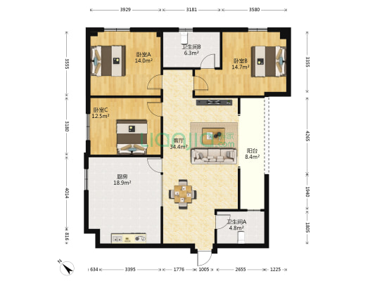 新宏基大厦 3室1厅2卫 151平方