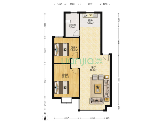 黄梅山庄 2室1厅1卫 93平方
