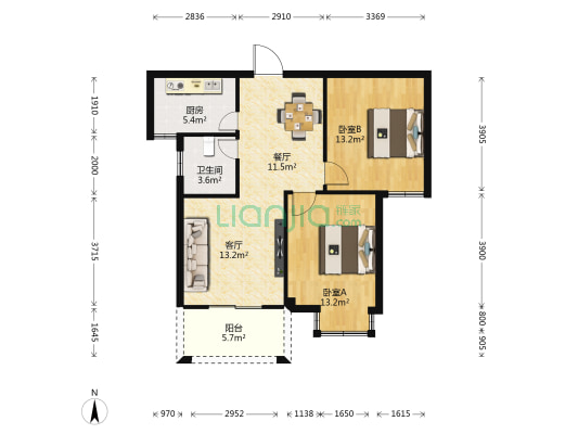 兴桥公寓 2室2厅1卫 77平方