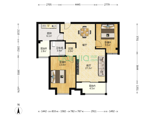 莲花国际C区 2室1厅1卫 87平方