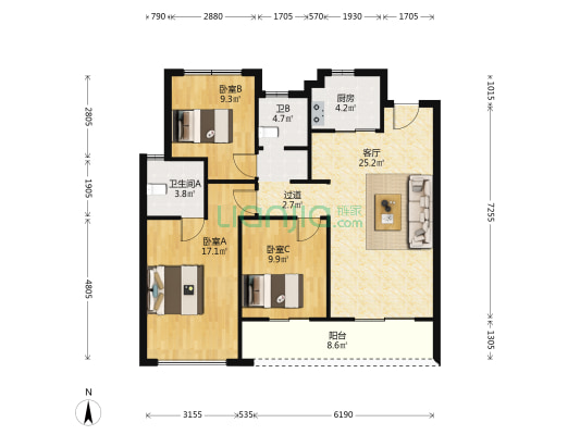新城江湾云筑 3室1厅2卫 108平方