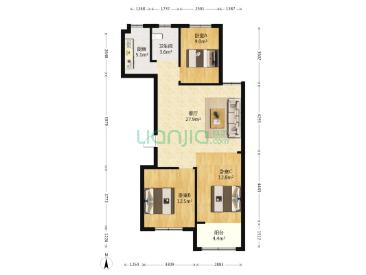 华安东方名郡 3室1厅1卫 117平方