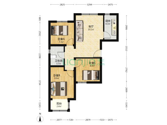 燕保百安家园二号院 3室1厅1卫 90平方