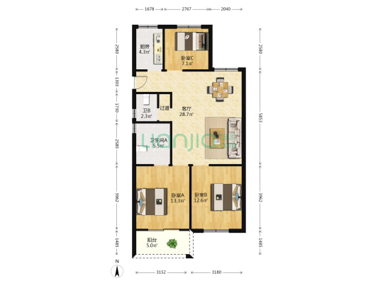 来凤花苑 3室1厅2卫 99平方