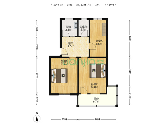长江中路333号 3室1厅1卫 66平方