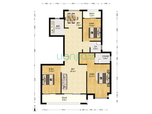 万豪锦园 3室2厅2卫 144平方