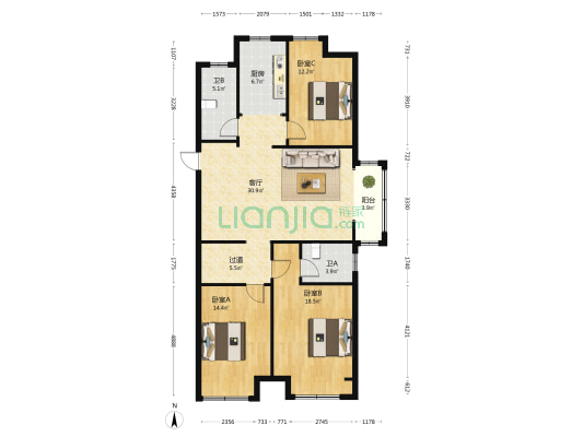 广杰澜溪公馆 3室1厅2卫 131平方
