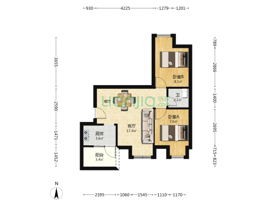 金奥园 2室1厅1卫 55平方