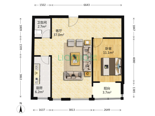 中央华府北区 1室1厅1卫 160平方